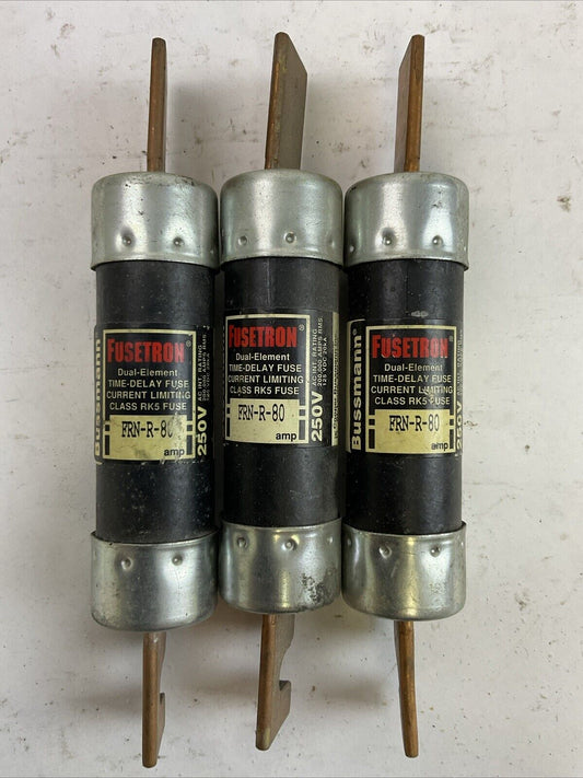 FUSETRON FRN-R-80 DUAL ELEMENT TIME DEALY FUSE 80AMP 250VAC (LOT OF 3)