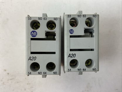 ALLEN BRADLEY 100-FA20 SER A AUXILIARY CONTACTS FONT MNT (LOT OF 2)