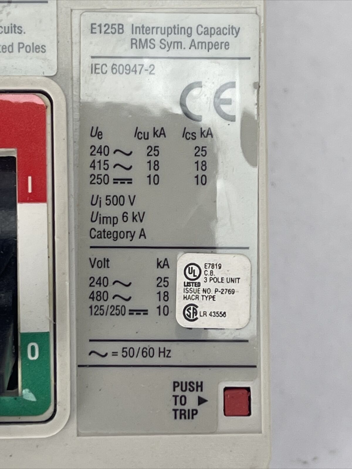 EATON EGB3070FFG INDUSTRIAL CIRCUIT BREAKER 70AMP 3POLE 250VDC 480VAC 67B3600G14