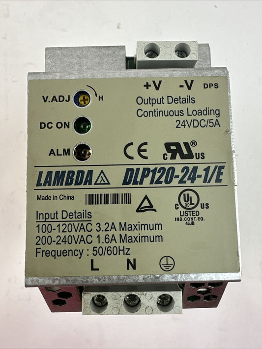 LAMBDA DLP120-24-1/E POWER SUPPLY OUTPUT 24VDC 5A INPUT 100-120 3.2A 200-240VAC