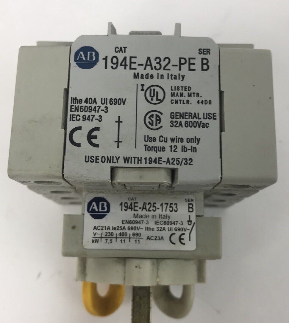 ALLEN BRADLEY 194E-A32-PE B 194E-A25-1753 POLE DISCONNECT
