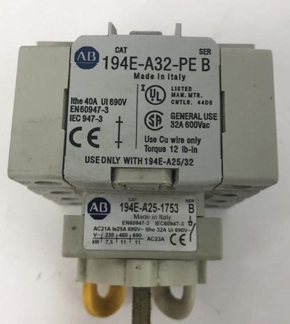 ALLEN BRADLEY 194E-A32-PE B 194E-A25-1753 POLE DISCONNECT