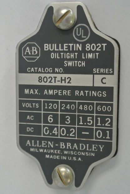 ALLEN-BRADLEY 802T-H2 / OILTIGHT LIMIT SWITCH / SPRING RETURN / NEW SURPLUS
