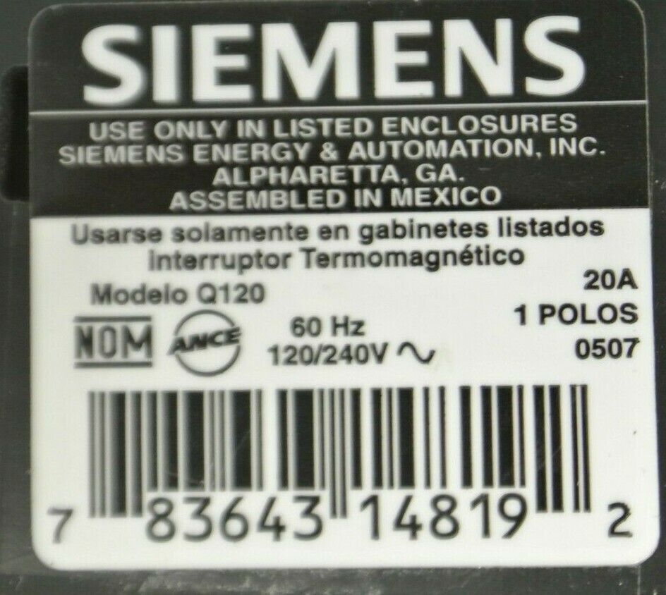 LOT of 5 / SIEMENS Q120 CIRCUIT BREAKER / 20A / 120/240VAC / 1-P / NEW SURPLUS