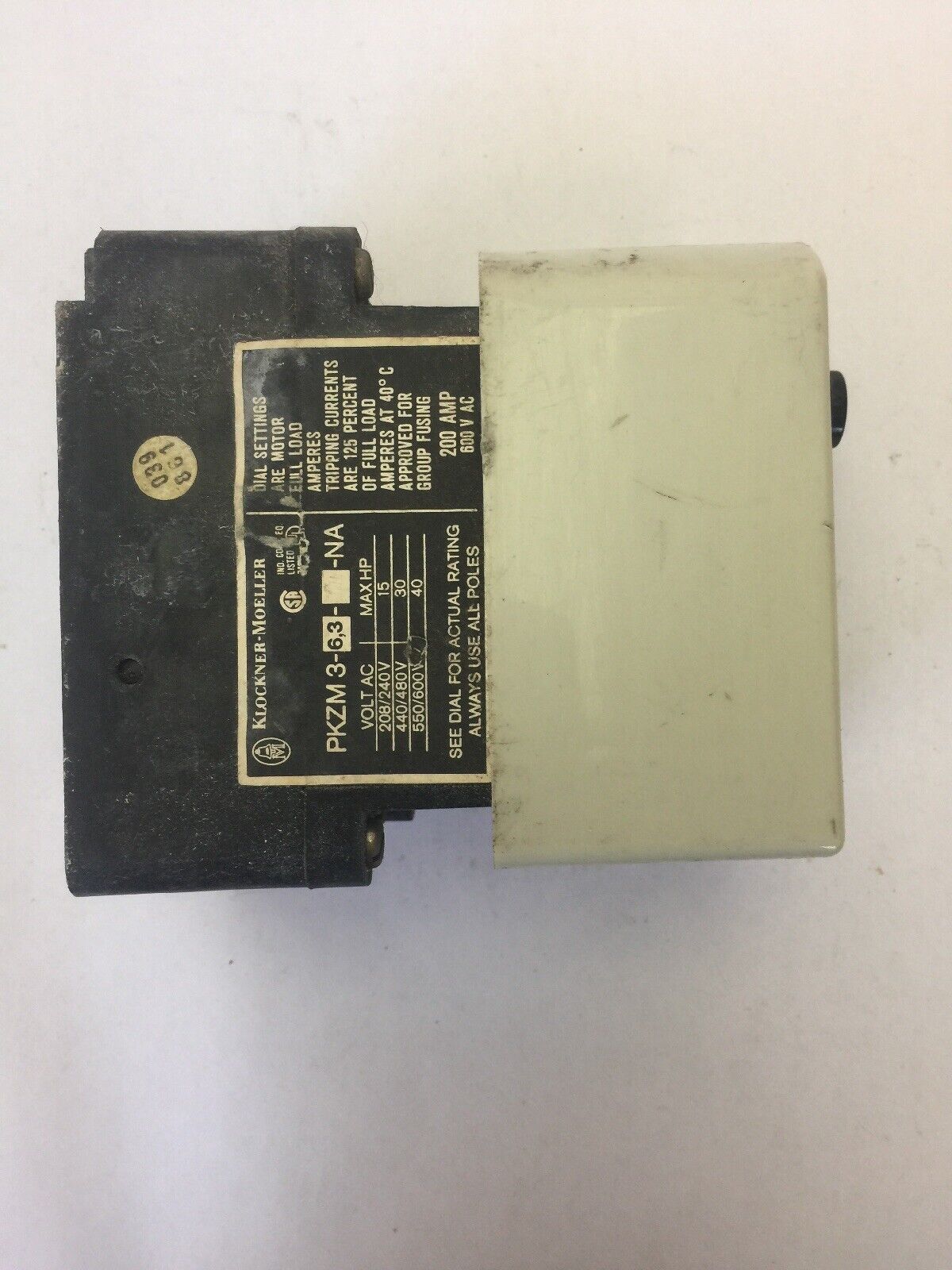 KLOCKNER MOELLER PKZM 3-6,3-U-NA 600VAC 40HP MANUAL MOTOR STARTER 3.5-6.0A