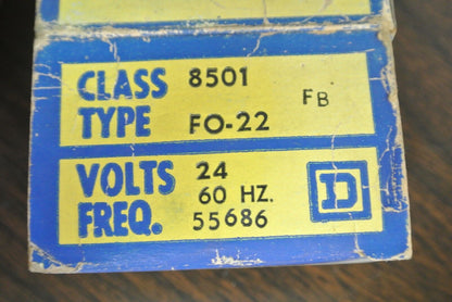 SQUARE D - 8501 FO-22 TYPE F RELAY - 8-SCREW - 24V, 60Hz  - NEW SURPLUS