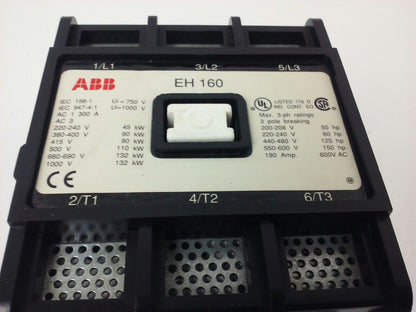 ABB EH160 CONTACTOR, 3PH, 3P BREAKING, 600V, 50-150H.P., 190A, 24V COIL, NEW