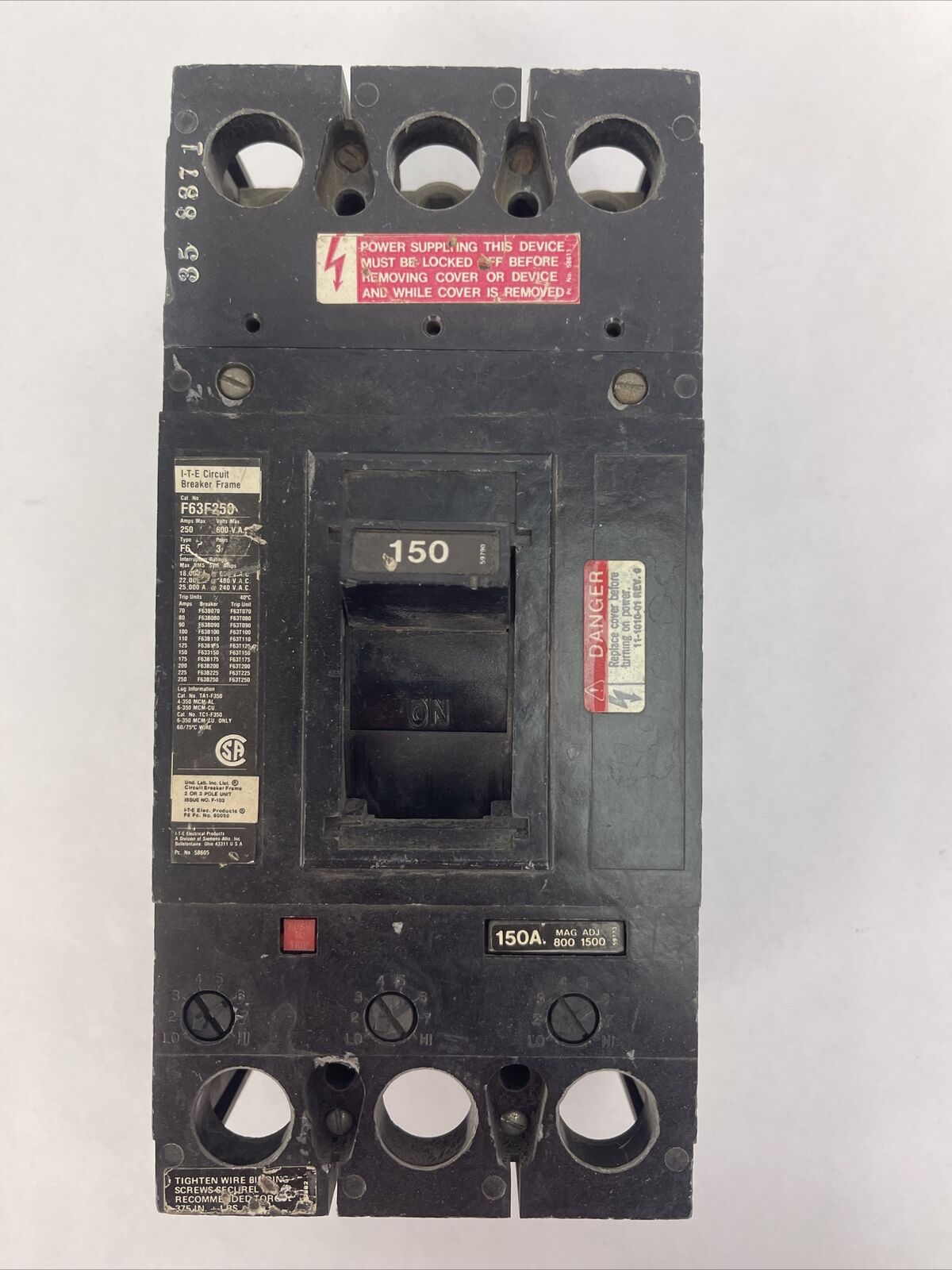 ITE F63F250 CIRCUIT BREAKER 150AMP 600VAC 3POLE