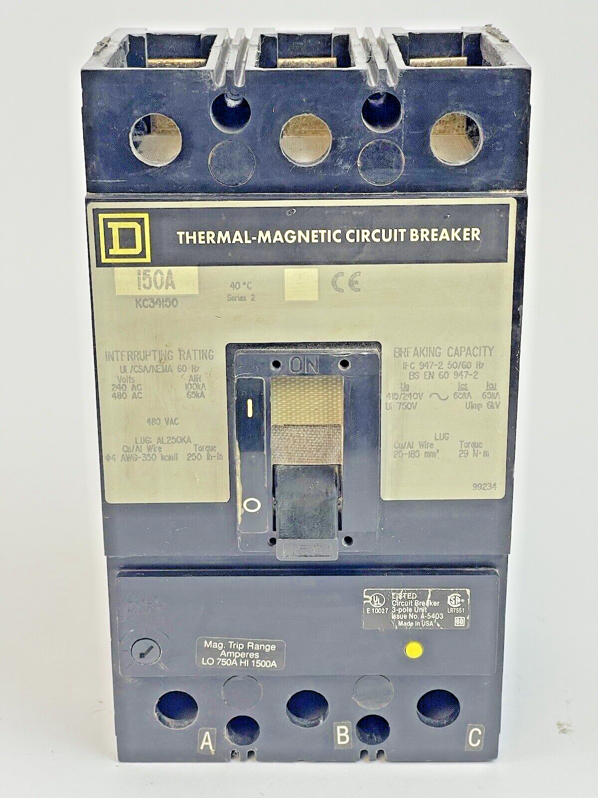 SQUARE D - KC-34150 S2 - CIRCUIT BREAKER - 480 VAC, 150 A, 3 POLE