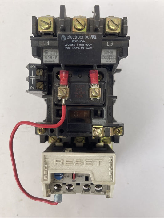 ALLEN BRADLEY 509-B0D-A2E STARTER 600VAC 27A 10HP SER B COIL 115-120V 592-A2EA