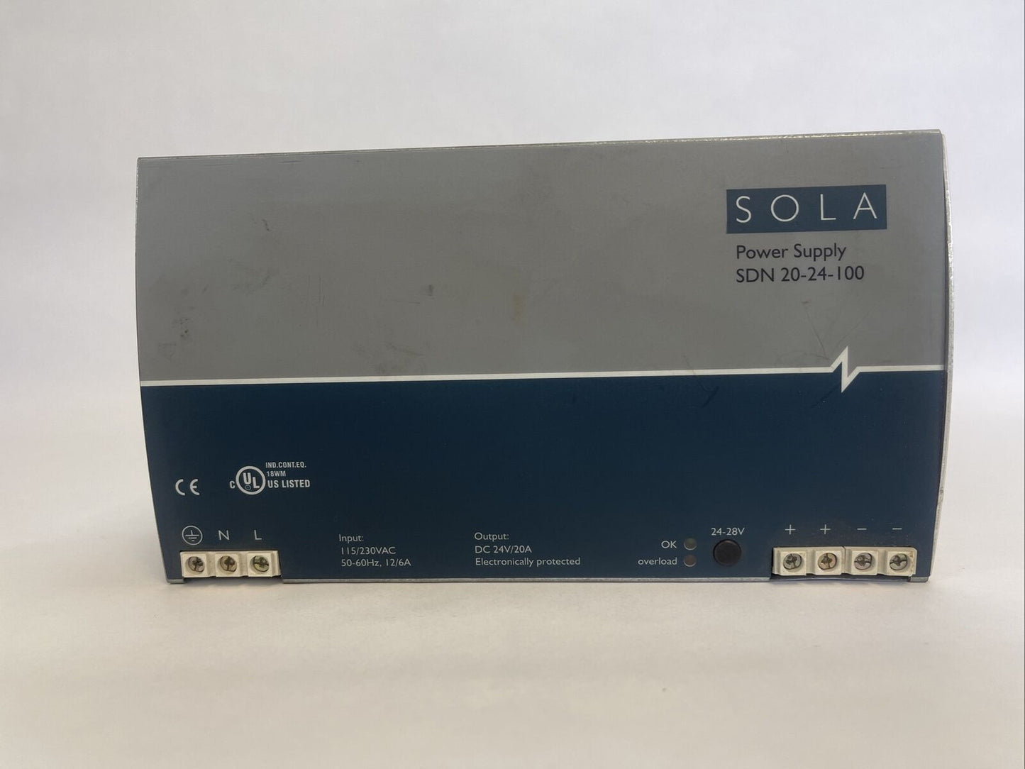 SOLA 20-24-100 OVP POWER SUPPLY OUTPUT 24-28VDC 20A INPUT 115/230VAC12/6A