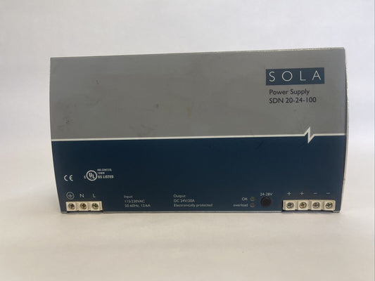 SOLA 20-24-100 OVP POWER SUPPLY OUTPUT 24-28VDC 20A INPUT 115/230VAC12/6A