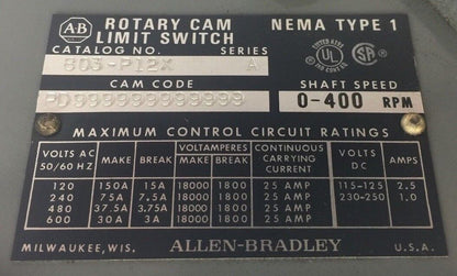 ALLEN BRADLEY 803-P12X CAM LIMIT SWITCH SERIES A