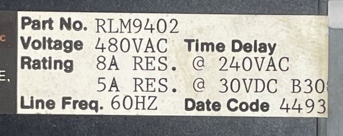 SSAC RLM9402 3 PHASE MONITOR 480VAC 8A RES @ 240VAC 5A RES @ 30VDC
