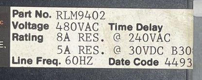SSAC RLM9402 3 PHASE MONITOR 480VAC 8A RES @ 240VAC 5A RES @ 30VDC
