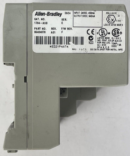 ALLEN BRADLEY 1794-ASB SER E REV A01 F/W REV F OUTPUT 5VDC INPUT 24VDC POWER