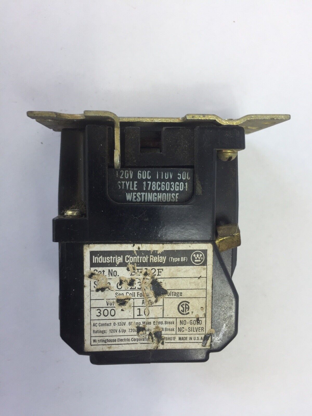 WESTINGHOUSE BF12F INDUSTRIAL CONTROL RELAY 300V 10A COIL 120V 60CY 110V 50CY