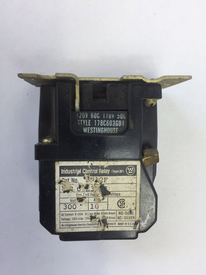 WESTINGHOUSE BF12F INDUSTRIAL CONTROL RELAY 300V 10A COIL 120V 60CY 110V 50CY