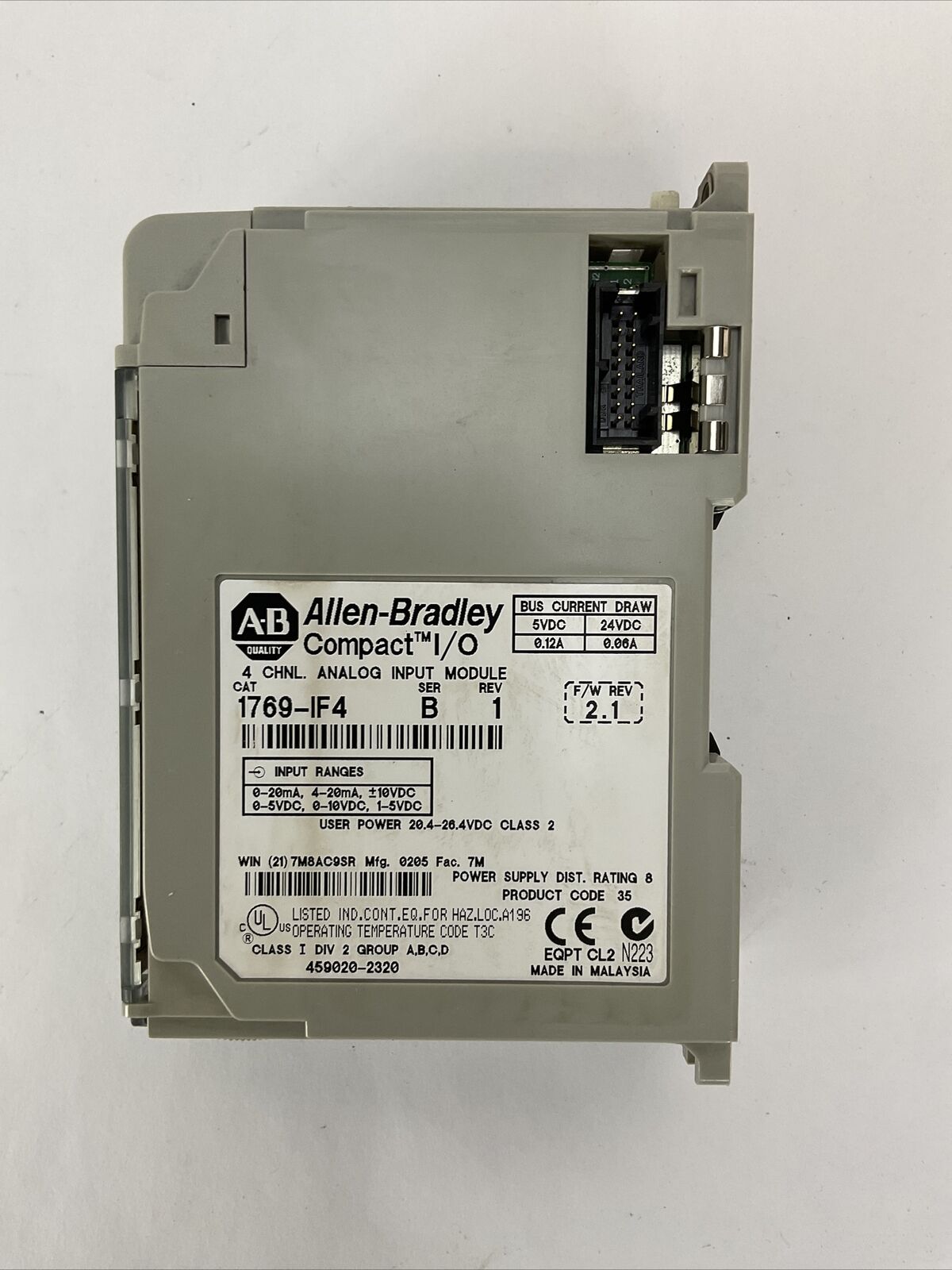 ALLEN BRADLEY 1769-IF4 SER B REV 1 F/W REV 2.1 4 CHNL ANALOG INPUT MODULE