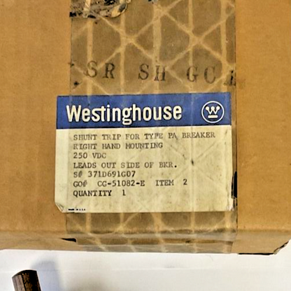 WESTINGHOUSE 371D691G07 SHUNT TRIP 250VDC AB BKR FRAMES G-K-L