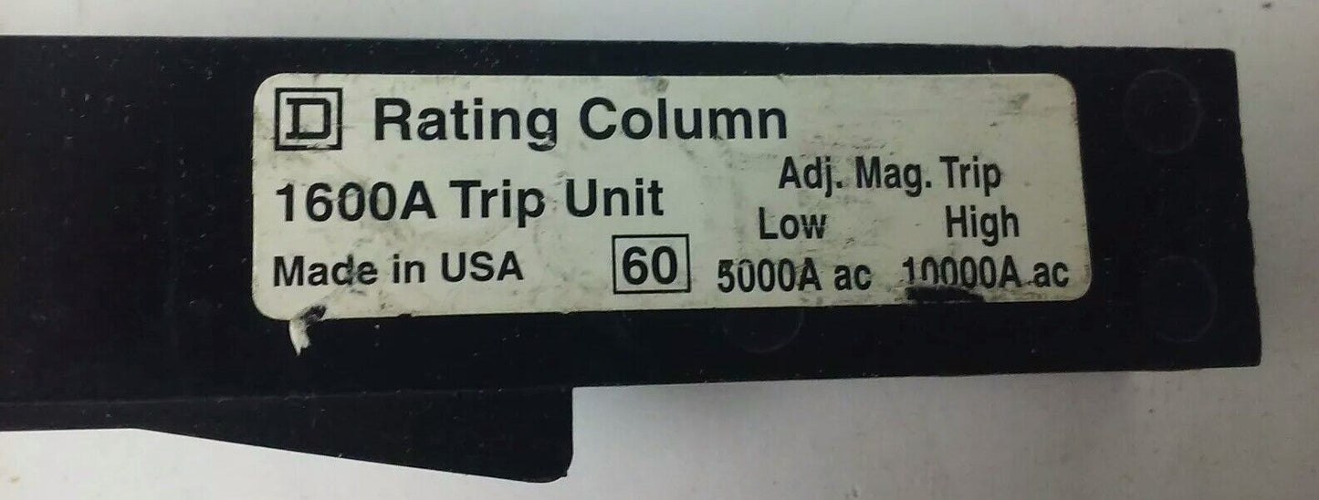 SQUARE D TYPE PA1600RC RATING COLUMNS, ADJ. MAG. TRIP 5,000A-10,000A A.C., 1600A