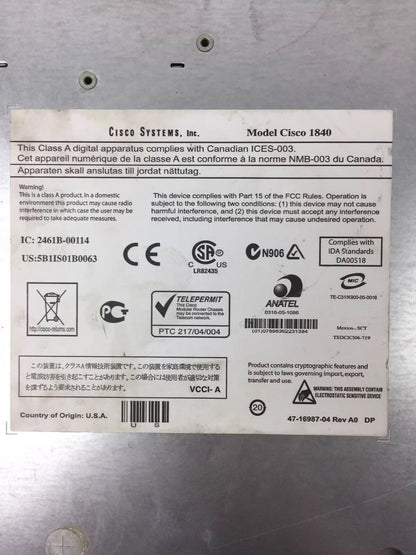 CISCO 1841 INTERGRATED SERVICES ROUTER MODEL 1840