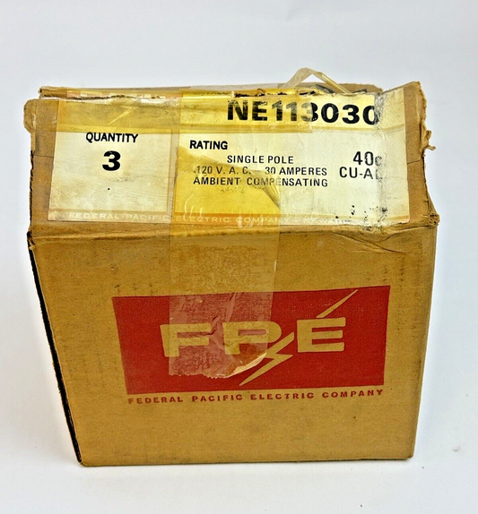 FPE *BOX OF 3* - NE113030 - CIRCUIT BREAKERS - 1 POLE/120VAC/30A, LJ-7242 - NEW