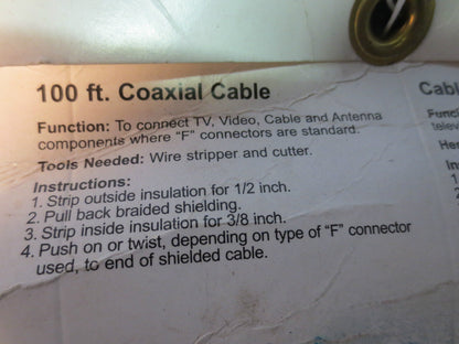 DO IT RG100 100-FT. RG59 COAXIAL CABLE - VIDEO - NO CONNECTORS - NEW