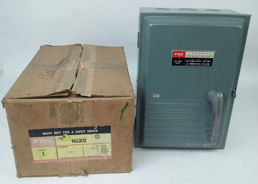 FPE 1632 TYPE A FUSIBLE SAFETY SWITCH 3P, 60A, 240VAC, 4 WIRE, 3 BLADES,7 1/2HP