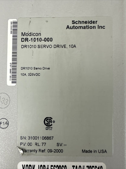 MODICON DR-1010-000 DR1010 SERVO DRIVE 10A 325VDC CYBERLINE 1000A SERVO DRIVE