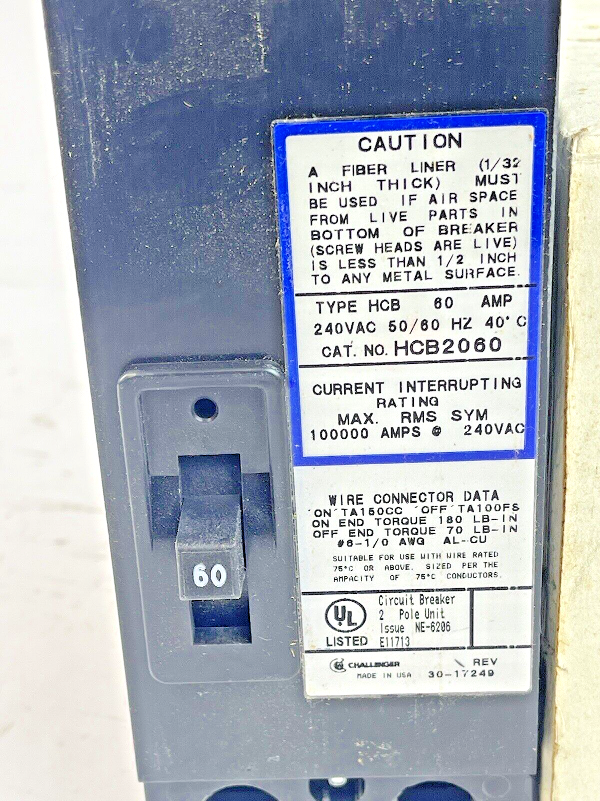 CHALLENGER - HCB2060L SERIES A -  CIRCUIT BREAKER - 60A/2 POLE/240 VAC