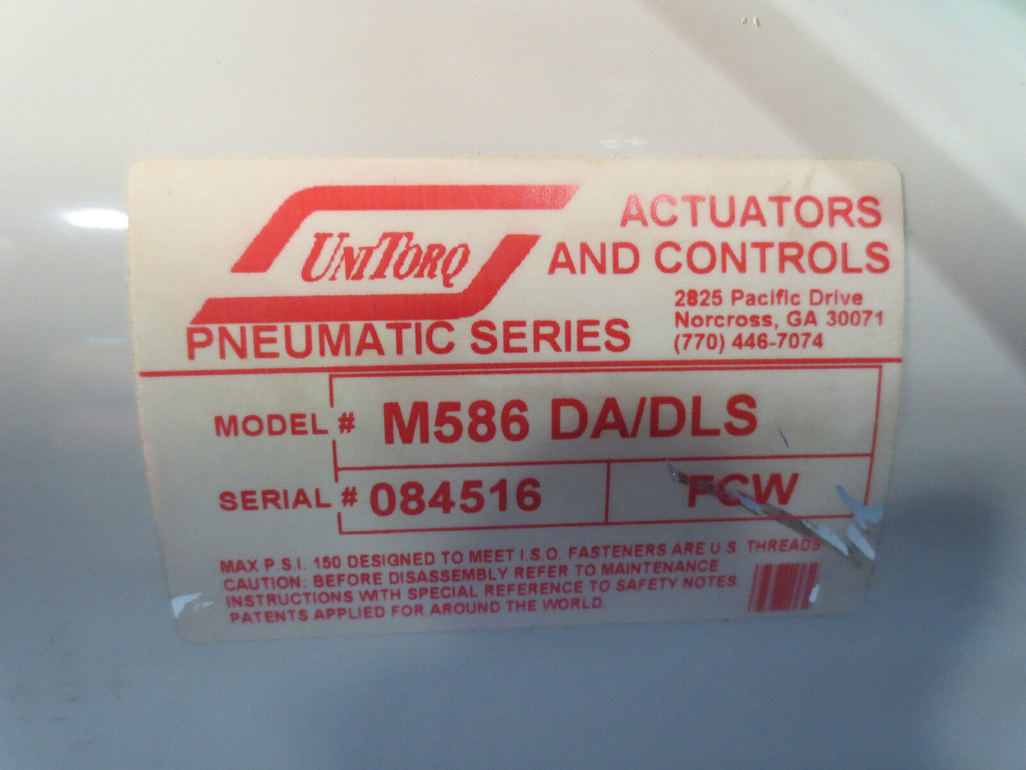 UNITORQ M586 DA/DLS FCW PNEUMATIC ACTUATOR