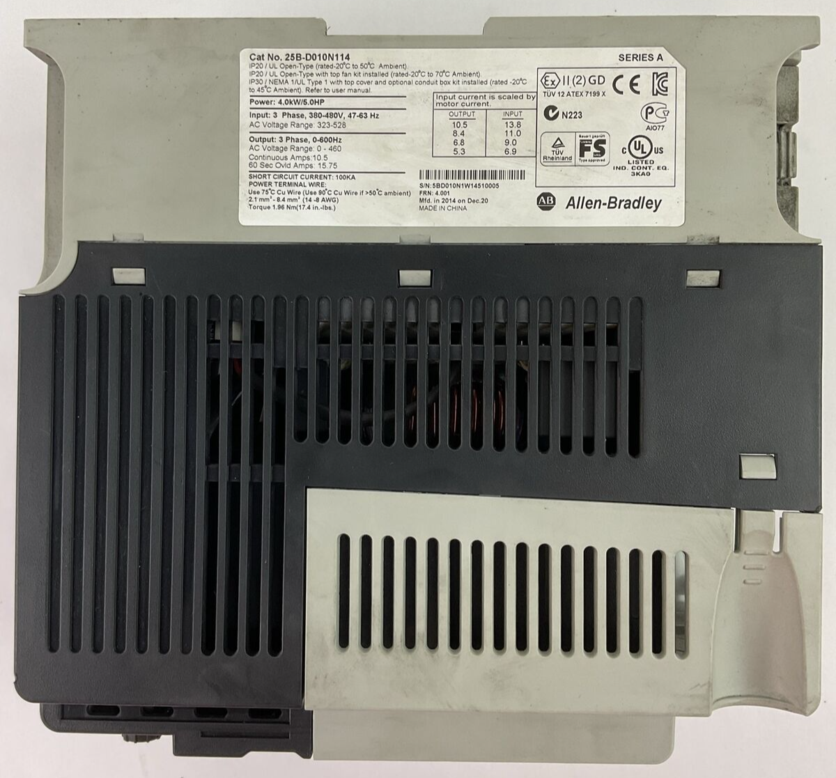 ALLEN BRADLEY 25B-D010N114 AC DRIVE FRN 4.001 SER A OUTPUT 0-460VAC