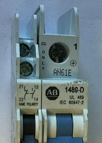 ALLEN BRADLEY 1489-D1C020 SER.A CIRCUIT BREAKER W/ 1489-ABH12 AUX. CURCUIT