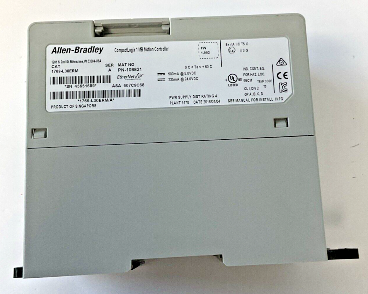 ALLEN-BRADLEY 1769-L30ERM 1MB MOTION CONTROLLER F/W 1.002 SER.A 24VDC