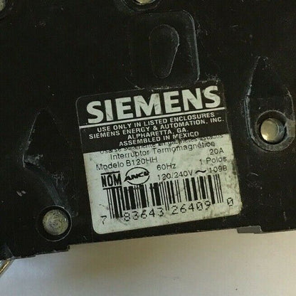 SIEMENS B120HH CIRCUIT BREAKER 120/240VAC 20A 60HZ