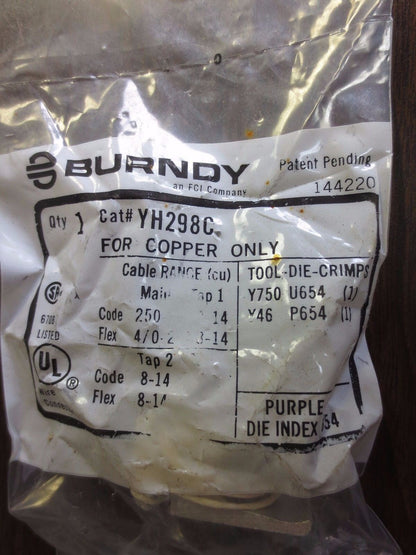 BURNDY YH298C COPPER COMPRESSION H TAP - TIN PLATED - NEW SURPLUS