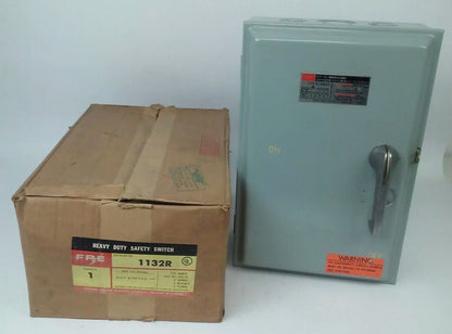 FPE 1132R FUSIBLE HEAVY DUTY SAFETY SWITCH 3P, 100A, 240VAC, 4 WIRE, 30HP