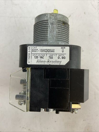ALLEN BRADLEY 800T-16HW2KB6AX SER U 120VAC 0.90WATTS ILLUMINATED SELECTOR SWITCH