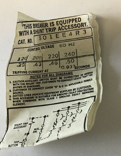 ITE S01EE4R3 AUXILIARY SWITCH 240V  60HZ