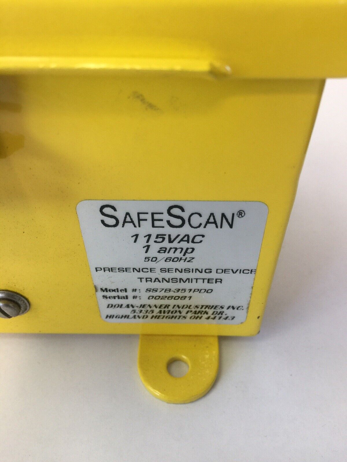 DOLAN-JENNER SS7B-351PD0 PRESENCE SENSING DEVICE TRANSMITTER 115VAC 1A SAFE SCAN