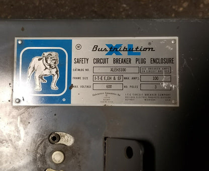 ITE SIEMENS XLEH XLEH3100 100 AMP 600V CIRCUIT BREAKER BUS PLUG ENCLOSURE ONLY