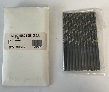 JOBBER DRILL BITS 480E017 HSS HD WIRE SIZE DRILL 12 PER PACK ****LOTOF2***