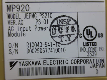 YASKAWA MP920 PS-01 / JEPMC-PS210 POWER SUPPLY for MP920 MACHINE CONTROLLER