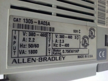 ALLEN BRADLEY 1305-BA03A SER. C, AC DRIVE, INPUT: 380/460V, 2.2A, 50/60HZ, PARTS