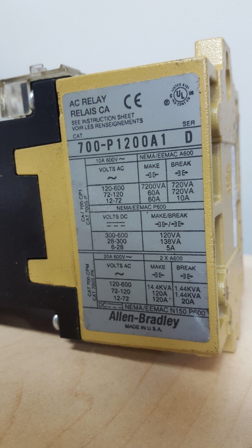 ALLEN BRADLEY 700-P1200A1 SER D AC RELAY 115-120V COIL