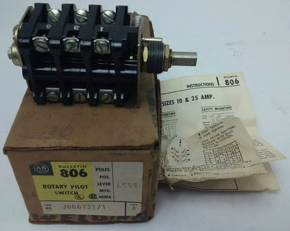ALLEN BRADLEY BULLENTIN 806 J666731-1 SER. A, ROTARY PILOT SWITCH, 6 CIRCUITS