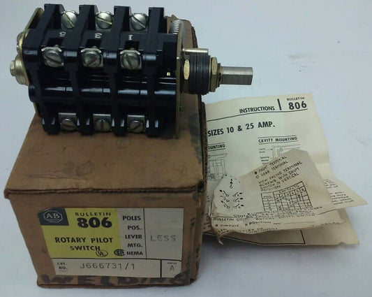 ALLEN BRADLEY BULLENTIN 806 J666731-1 SER. A, ROTARY PILOT SWITCH, 6 CIRCUITS