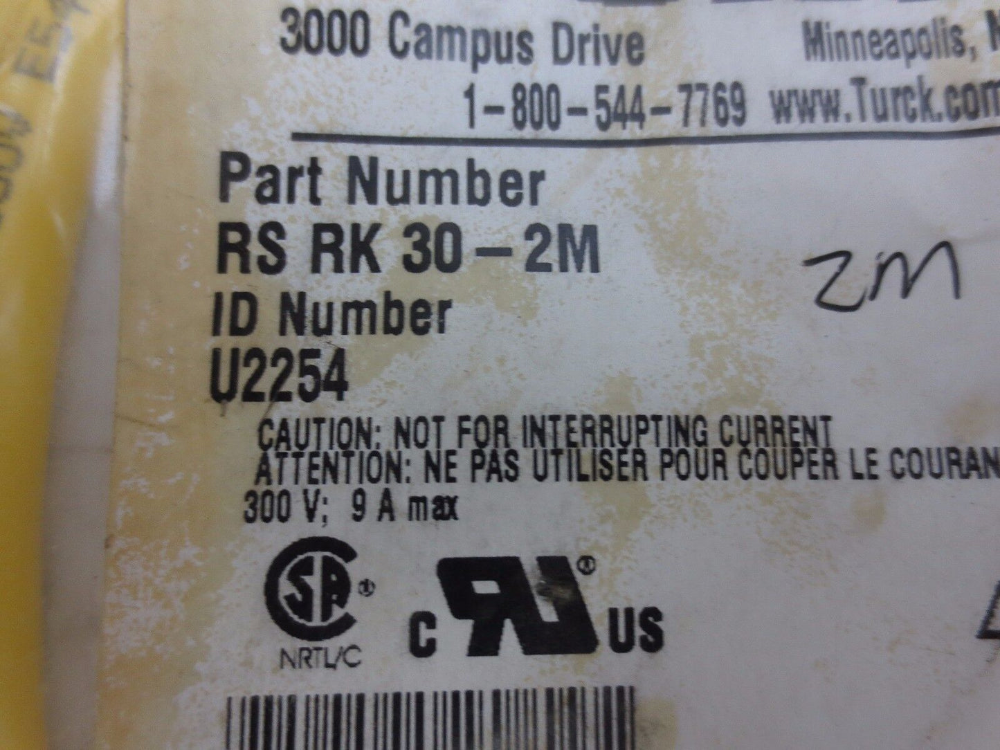 TURCK RS RK30-2M / U2254 MINI-FAST CORDSET - 300V, 9A - NEW SURPLUS