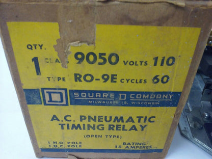 SQ. D CLASS 9050 TYPE RO-9E, AC PNEUMATIC TIMING RELAY, 110V, 60HZ, 15A, NEW